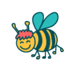 A doodle of a happy bee with six feet and red hair